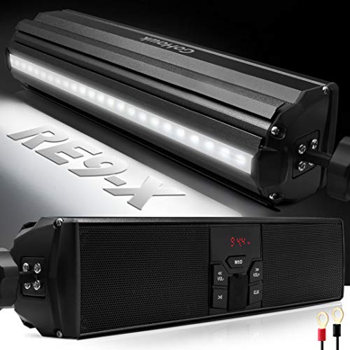 GoHawk Motorcycle Speakers Bluetooth - Built-in Amplifier Waterproof Radio Audio System, AUX/FM Radio/USB MP3 Player with LED Lights for Harley, Dirt Bike, UTV, ATV - color: RE9-X Black