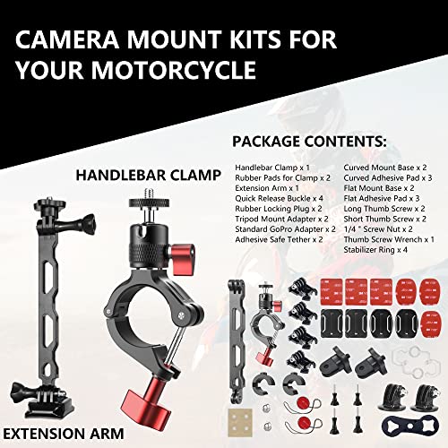 Action Cameras Mount Bundle for Motorcycle/Bicycle/Bike Handlebar | Aluminum Clamp Mounting Accessories for GoPro 13/12/11/10/9/8/7, for DJI Osmo Action 6/5Pro/4/3, for Insta360 X5 X4 X3