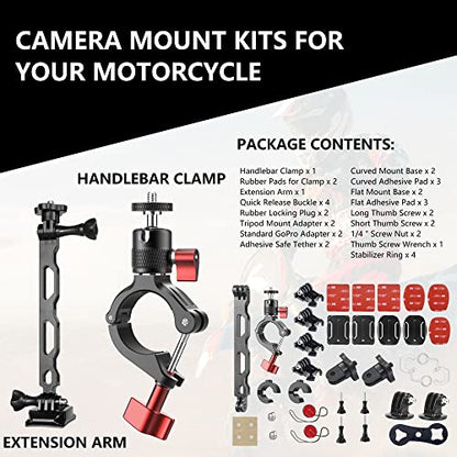 Action Cameras Mount Bundle for Motorcycle/Bicycle/Bike Handlebar | Aluminum Clamp Mounting Accessories for GoPro 13/12/11/10/9/8/7, for DJI Osmo Action 6/5Pro/4/3, for Insta360 X5 X4 X3