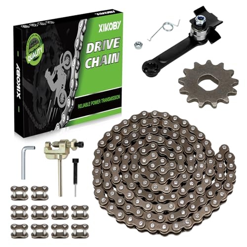 25H Chain 132 Link 13 Tooth Sprocket Compatible with Razor MX650 MX500 RSF650 SX500 Mcgrath Electric Dirt Bike MY1020 Motor Mini Pit Bike Rocket Scooter Motocross Parts with Chain Tensioner - color: Silver