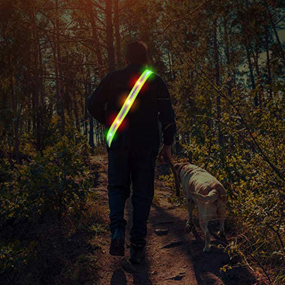 LED Night Running Gear High Visibility LED Flashing Sash Outdoor Running Cycling Hiking Jogging Rechargeable Illuminating Gear for Men and Women Night Safety Walking