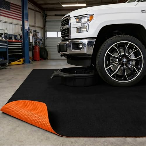 Golener Oil Spill Mat - Garage Floor Mat, Absorbent Oil Pad, Premium Maintenance Mat, Waterproof, Contain Liquid, Protect Floor from Spill & Stain, Reusable, Washable, Durable, 59”x72”, Black/Orange - size: 4'11" x 6' (Rectangular)