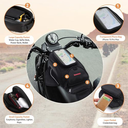 Dracarys Motorcycle Tank Bag - Oxford Saddle Black Motorbike Bag - Strong Magnetic Bag for Honda Yamaha Suzuki Kawasaki Harley - size: 4Liter