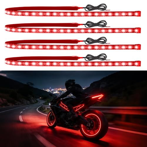4 Pcs 24inch Led Light Strip IP68 Waterproof Flexible Led Lights 12V for Car Interior Exterior Motorcycle Boat Golf Cart Decoration - Red - color: red, size: 24inch