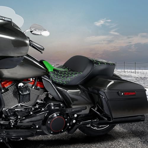 SLMOTO Gel 2 Up Rider Driver&Passenger Seat Fit for Harley Touring Road King Glide Street Glide Electra Glide 2009-2023 Green - color: Gel Style A Green