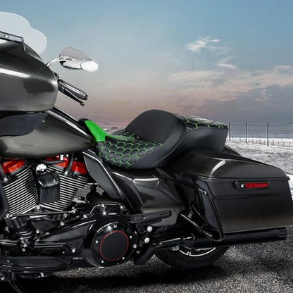 SLMOTO Gel 2 Up Rider Driver&Passenger Seat Fit for Harley Touring Road King Glide Street Glide Electra Glide 2009-2023 Green - color: Gel Style A Green