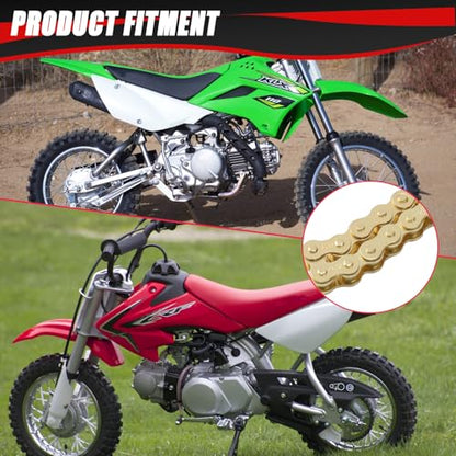 KAMIER 420 Drive Chain 102 Link Gold with Chain Breaker Tool for CRF50F XR50R KX65 KLX110 TTR110 50cc 70cc 90cc 110cc 125cc SSR TaoTao Coolster Pit Dirt Bike 4 Wheeler ATV Go Kart Cart Mini Bike Parts - color: Gold, size: Gold