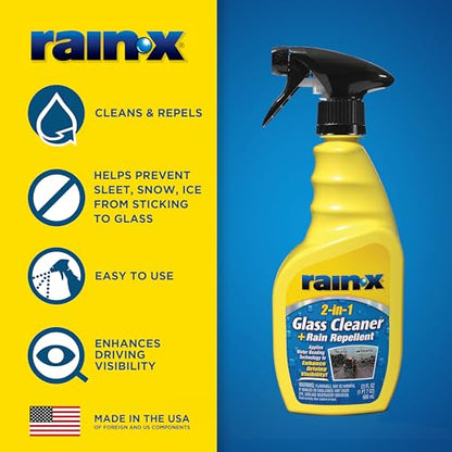 Rain-X 5071268-2 2-in-1 Glass Cleaner and Rain Repellant, 23 oz. (Pack of 2) - Provides a Streak-Free Clean for Automotive Glass While Preventing Sleet, Snow, Ice, and Road Spray Build Up - size: 23 Fl Oz (Pack of 2)
