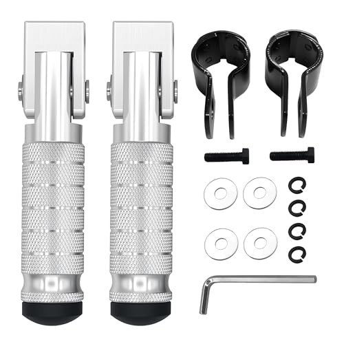 M8 Anti-Skid CNC Universal Motorcycle Foot Pegs Degree Foldable Footpegs Footrest,Upgrade Passenger Pedal For Mini Bike Dirt Pit Bike Electric Car Motorbike Honda Suzuki Yamaha Kawasaki (Silver) - color: Silver