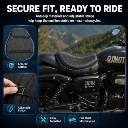 Hexrider Motorcycle Seat Cushion, 3D Honeycomb Gel Motor Seat Pad for Long Rides, Ergonomic Shock Absorption TPE Rider Cushion, Universal Non-Slip Breathable Cruiser Touring Seat Cover