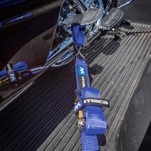 2" x 6' ATV & Motorcycle Ratchet Strap Pack - 4 Tie-Down S-Hook Straps, Soft Loops, Strap Bands & Duffle Bag - 3,335 lb. WLL - Blue - color: blue