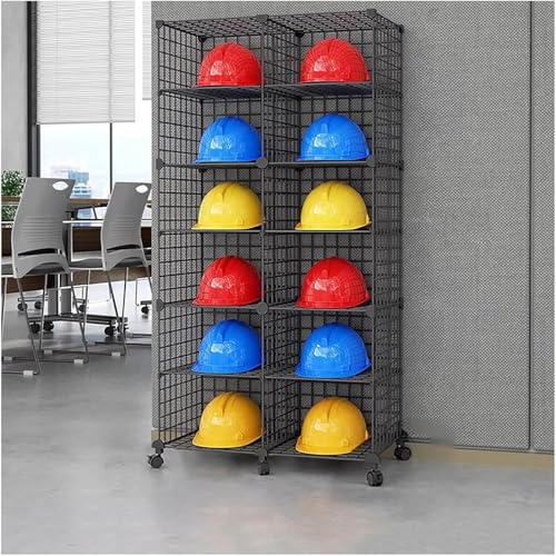 Stackable Safety Helmet Storage Boxes, Large Adjustable Hard Hat Placement Organizer Rack with Wheels for Construction Site/Garage/Workshop/Factory Helmet Display Shelf (2 * 6) - size: 2*6