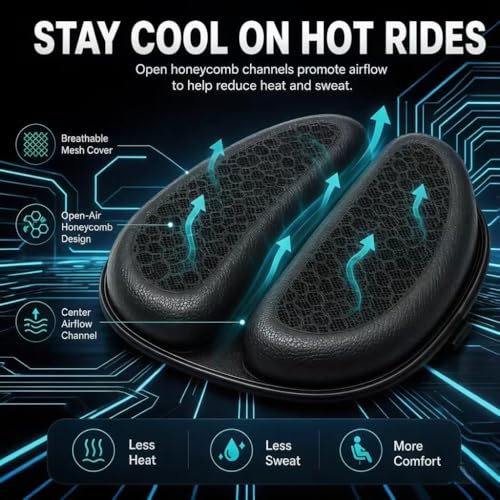 Motorcycle Seat Pad, 3D Honeycomb Breathable Shock Absorbing Cushion for Rider & Passenger, Universal Comfort Seat Accessory for Long Distance Riding