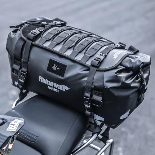 Rhinowalk Motorcycle Saddle Bag 40L – Waterproof Rear Seat Tail Bag with Expansion Panel, MOLLE System & Backpack Carry - size: 40L