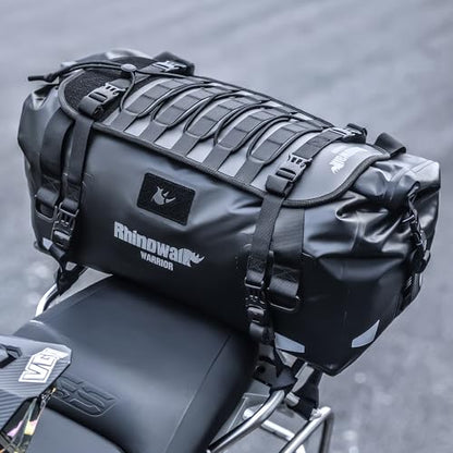 Rhinowalk Motorcycle Saddle Bag 40L – Waterproof Rear Seat Tail Bag with Expansion Panel, MOLLE System & Backpack Carry - size: 40L
