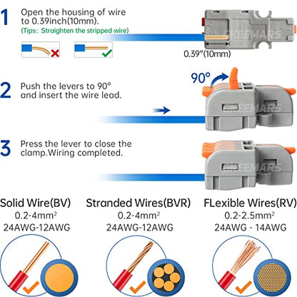 26Pcs Compact Splicing Connectors Wire Connectors Kit 2, 3 and 5 Circuit Inline Splices 24-12 AWG (Grey) - color: Grey