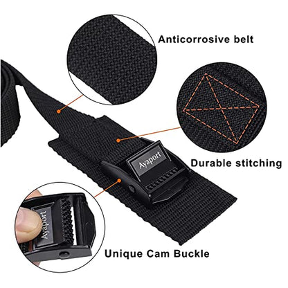 Ayaport Adjustable Cam Buckle Lashing Straps 2ft 4pack Tie Down Straps - color: Black, size: 1" x 2'