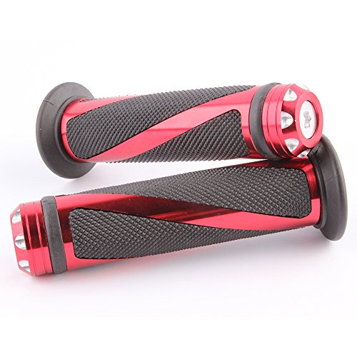 Pair of 7/8" 22mm Motorcycle CNC Aluminum Rubber Gel Hand Grips Handlebar for Sports Bike Chopper Cruiser Bike - color: Red with Bar End