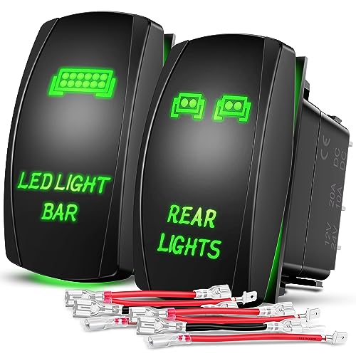 Nilight 2 Pack Rear Lights Rocker Switch Led Light Bar 5Pin Laser On Off SPST Switches 20A/12V 10A/24V Red LED with Jumper Wire Set for Cars Trucks Boats RVs - color: Green, size: led light bar+REAR LIGHTS
