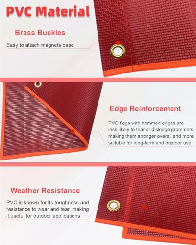 Magnetic Safety Flag, Red Warning Flags with Strong Magnet 18 x 18 Inch Red Mesh Oversize Load Safety Flag Warning Signs for Trucks, Trailers, Pedestrian Crossings and Oversized Loads-4 Set - color: Black+Red