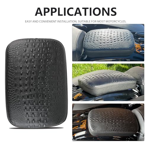 Motorcycle Pillion Passenger Pad Seat, Black Leather Pillion Pad w/ 8 Suction Cup Rear Passenger Seat Compatible with Harley Custom Bikes and More - size: Black Crocodile