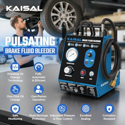 Brake Bleeder Kit Automatic 7~36PSI Electric Brake Fluid Bleeder 1.6L/min Flow Airless Vacuum Filling, Adjustable Brake Pressure Bleeder Pump with 3 Master Cylinder Adapter, Fluid Shortage Protection