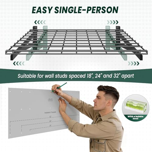 2 Pack 2x3ft Garage Wall Shelves, 24x72 inch Heavy Duty Garage Shelving Wall Mounted Garage Storage Rack, 700lbs Load Capacity Floating Metal Shelf, Black - size: 2 pack-2x3ft