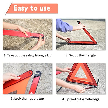 DEDC Car Safety Triangle Warning Kit, Set of 4 Roadside Emergency Kit with Reflective Warning Triangle,Visibility Roadside Vest, LED Road Flares Emergency Lights - size: Safety Kit