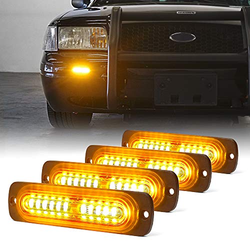 Xprite Amber 12 LED Emergency Strobe Lights Kit Surface Flush Mount Side Marker Grill Grille Hazard Warning Flashing Light Head for Off-Road Vehicles ATV Trucks Cars - 4Pcs - color: Amber, size: 4PCS