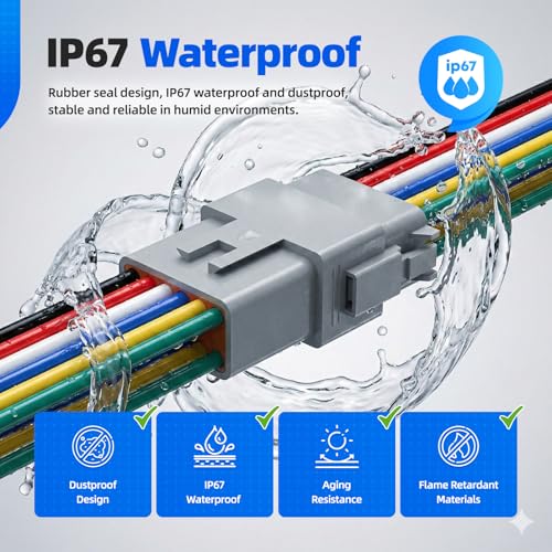 12 Pin Deutsch Connector, Hoodutric 16AWG Gray Male Female Wiring Harness DT Pigtail 12 Wire Waterproof Connector with Heat Shrink Tubing Electrical Tape for Car Truck Motorcycle Boat-2 Kit - style: 12Pin Gray 2 Set