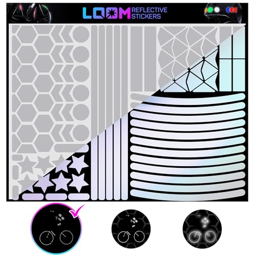 LOOM Reflective Stickers Mega Kit (101pcs WHI-Gray)• Nighttime Safety Waterproof Self-Adhesive Decals for Helmets, Skateboard, Bike, Scooter, E-Bike, Motorcycle & Strollers • Bright Colors - color: White-gray
