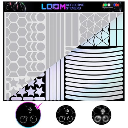 LOOM Reflective Stickers Mega Kit (101pcs WHI-Gray)• Nighttime Safety Waterproof Self-Adhesive Decals for Helmets, Skateboard, Bike, Scooter, E-Bike, Motorcycle & Strollers • Bright Colors - color: White-gray