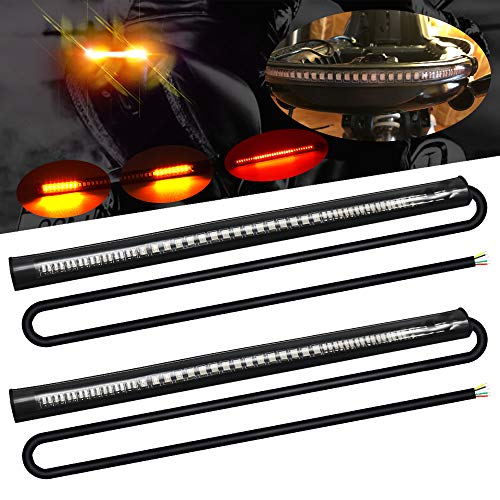 Universal Motorcycle Tail Lights 48 LEDs Amber/Red Colors Brake Stop Turn Signal Flexible LED Strips for D avidson H Arley,Motorbike,ATV,RV,SUV,CAR.(2-Pack). - color: Ambre/Red Strip