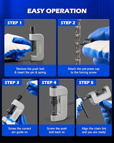 Orion Motor Tech Motorcycle Chain Rivet Tool, 20pc Motorcycle Chain Tool Kit with Powder Coated C Frame 5 Pins Pre-Press Cap, Pro Bike ATV Motorcycle Chain Breaker Removal Tool for 25 to 630 Chains