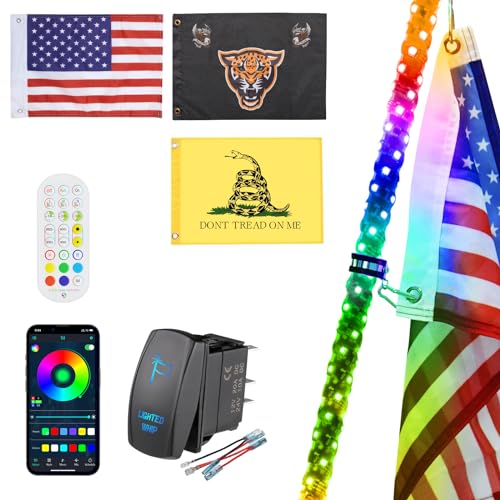 Ehaho 1 Pack 6FT Whip Lights, Whip Light with App & Remote Control, Spiral RGB Chasing Lighted Whips with Rocker Switch, Music Whip Light for UTV ATV Polaris RZR Can-Am SXS Truck - size: 6FT / (Pack of 1)