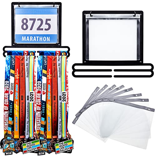 Moxweyeni Race Medal and Bib Display Medal Hanger Running Bib Holder Wall Mounted Hanging Rack Stands Gifts for Runners - color: Black, size: 13.78 x 11.22 Inch, style: Classic