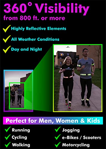 FREEMOVE Reflective SASH with 2 Bands - or - Reflective Runners Waist Belt with 4 Arm Bands > Easy to Put On/Off Reflective Gear for Guaranteed Visibility & Safety for Dog Walking, Running, Cycling - color: Pink BELT and BANDS
