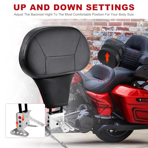 1997-2026 Adjustable Driver Rider Backrest compatible with Harley Davidson Touring Street Glide Road Glide Road King Ultra Limited Electra, Stitch Backrest Pad - size: Driver Backrest 1