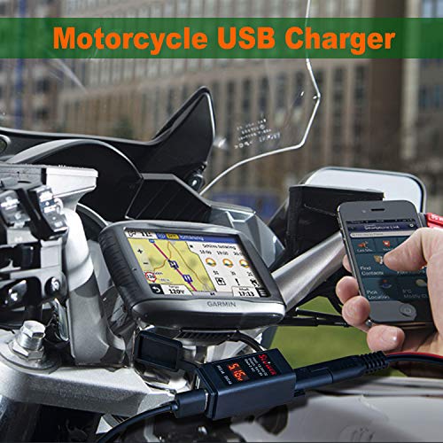 Suuwer 5V 4.8A Dual USB Motorcycle Charger - Quick Disconnect SAE Adapter with LED Voltmeter & ON/Off Switch