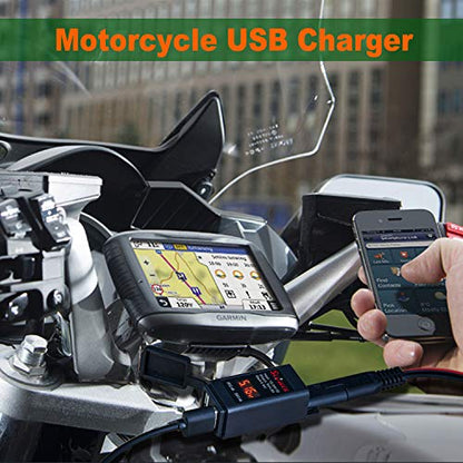 Suuwer 5V 4.8A Dual USB Motorcycle Charger - Quick Disconnect SAE Adapter with LED Voltmeter & ON/Off Switch