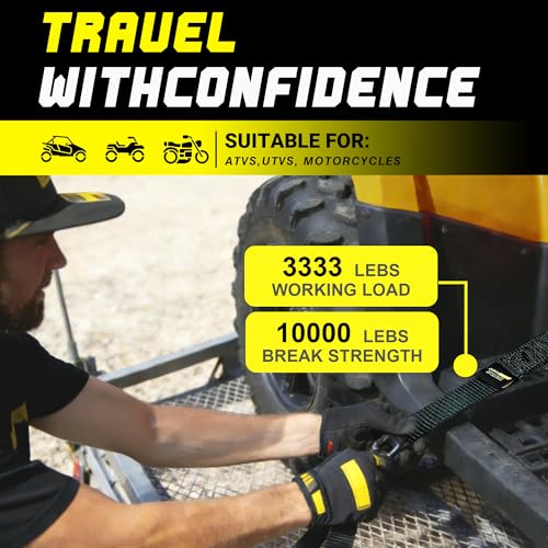 Soft Loop Tie Down Straps - 1.6'' x 17'' (4 Pack), 10000 Lbs Breaking Strength, Heavy Duty with Soft Loop Ends for Securing ATV, UTV, Motorcycles, Scooters, Dirt Bikes, Lawn Garden Equipment - color: Black