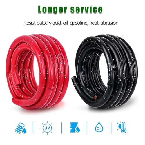 2 Gauge Battery Cable Copper Wire, 3FT Red+3FT Black 2 AWG Welding Cable Standard USA OFC Wire for Automotive, Battery, Solar, Marine and Generator - size: 2 Gauge 3FT