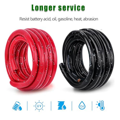 2 Gauge Battery Cable Copper Wire, 20FT Red+20FT Black 2 AWG Welding Cable Standard USA OFC Wire for Automotive, Battery, Solar, Marine and Generator - size: 2 Gauge 20FT
