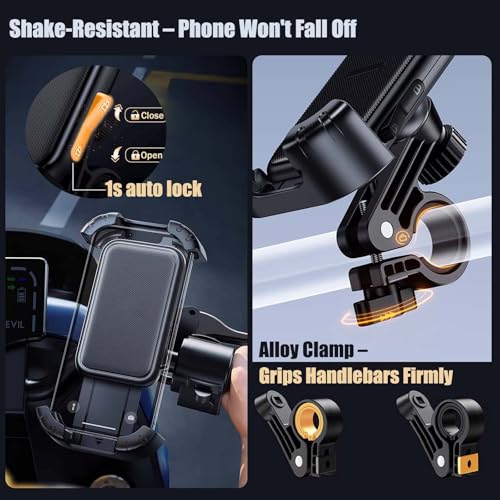 Motorcycle Phone Holder for 15-28mm Handlebar, 360° Rotation Bike Phone Mount Vibration Damping, Compatible with Yamaha RAYZR & Bike