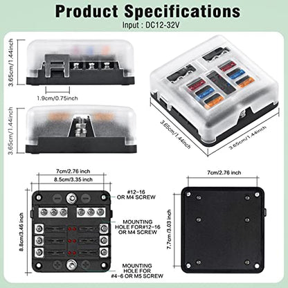 6-Way Marine Fuse Block,Waterproof 12v Fuse Block with LED Indicator for 12V/24V Automotive Golf Cart Truck Car Boat Marine RV Motorcycle - style: 6-Way