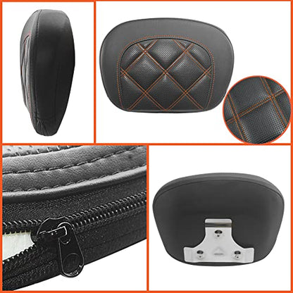 FOVPLUE Passenger Backrest Pad,Sissy Bar Pad for Harley Touring Electra Glide/Road Glide/Road King/Street Glide/Trike Freewheeler FLRT/FLHXXX, Double Orange Stitching - color: Orange