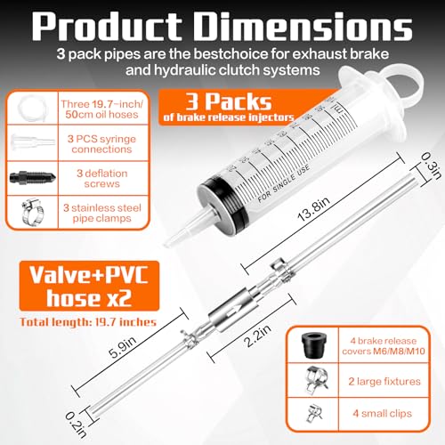 VZZNN Brake Bleed Kit, 3 pcs Reverse Brake Bleeder Kit100ml Syringe with 50cm Hose Brake Fluid Bleeder Tool for Automotive Car Truck Motorcycle Bike Bicycle Braking System Repair Maintenance