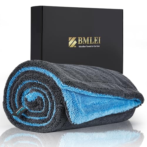 BMLEI Car Drying Towel,48"x24" Extra Large Twisted-Loop Car Detailing Towel,1300GSM Super Absorbent, Streak Free Microfiber Cleaning Cloth for Cars, Trucks,Full-Sized SUVs - color: Blue-gray