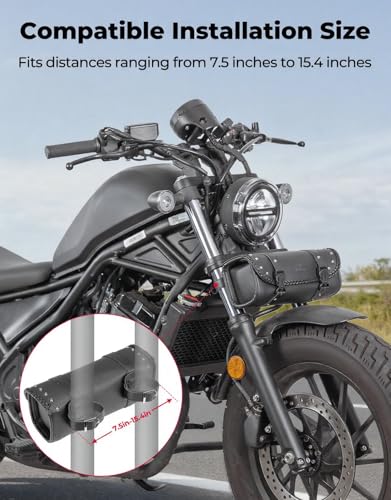 KEMIMOTO Motorcycle Tool Fork Bag PU Leather Universal Saddlebag for Front Fork Handlebar Sissybar Storage Pouch Motorcycle Roll Bag (Black Classic Buckle) - style: Black Classic Buckle