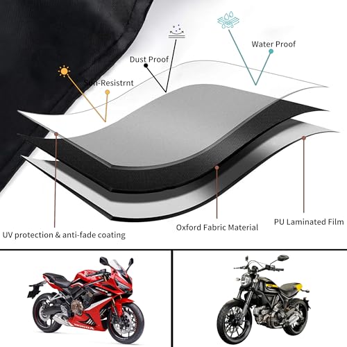 Motorcycle Cover Waterproof Outdoor,with Lock-Holes & Storage Bag,All Season Weather Sun Rain Protection Windproof Elastic Hem Night Reflective Design (104" Lx41 Wx50 H) - size: 104"Lx41"Wx50"H